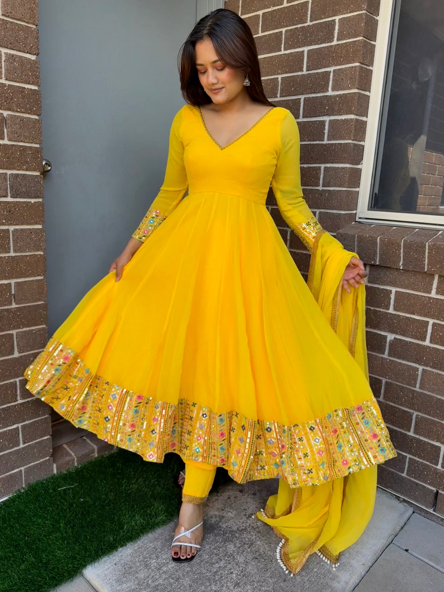 Yellow rajisthani Anarkali set
