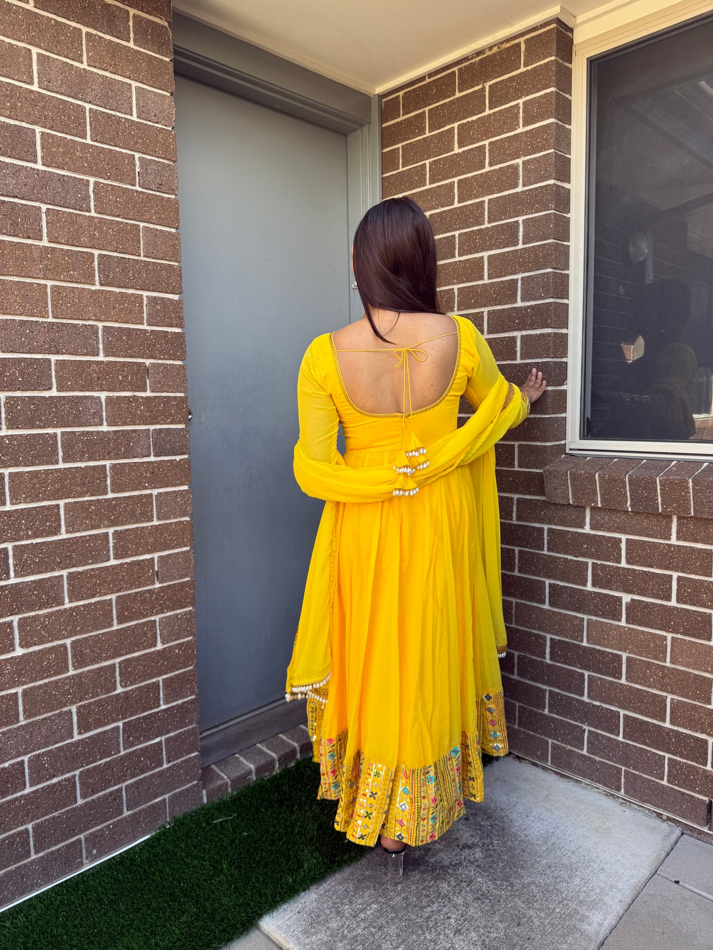 Yellow rajisthani Anarkali set