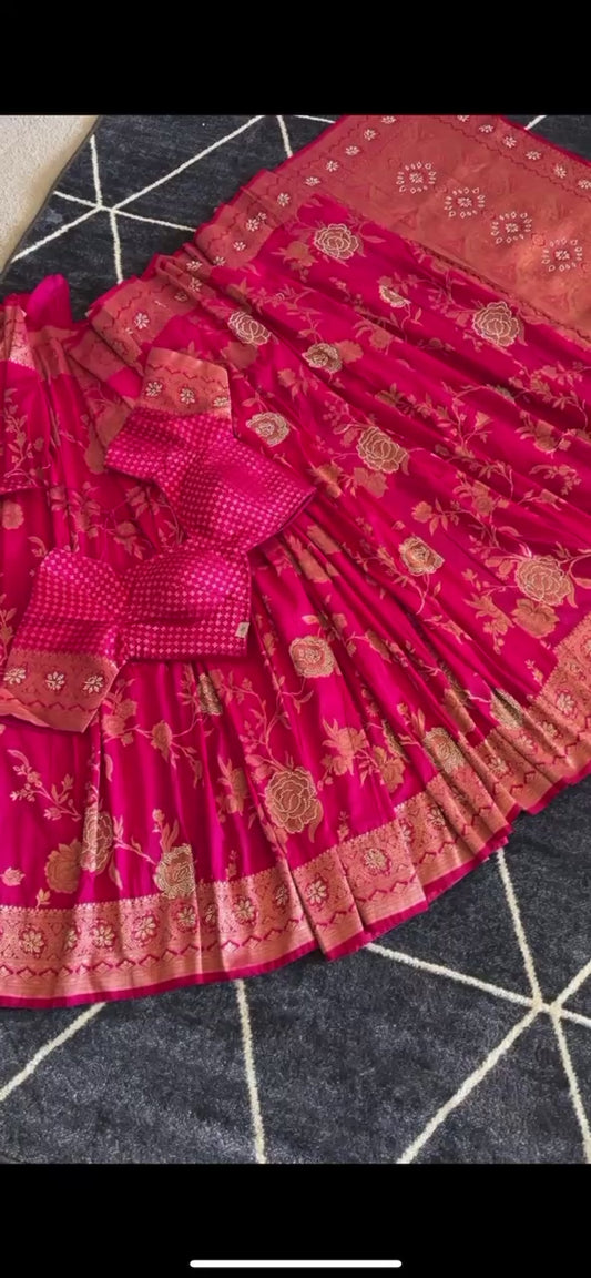 Rani Pink Pure dola silk sari