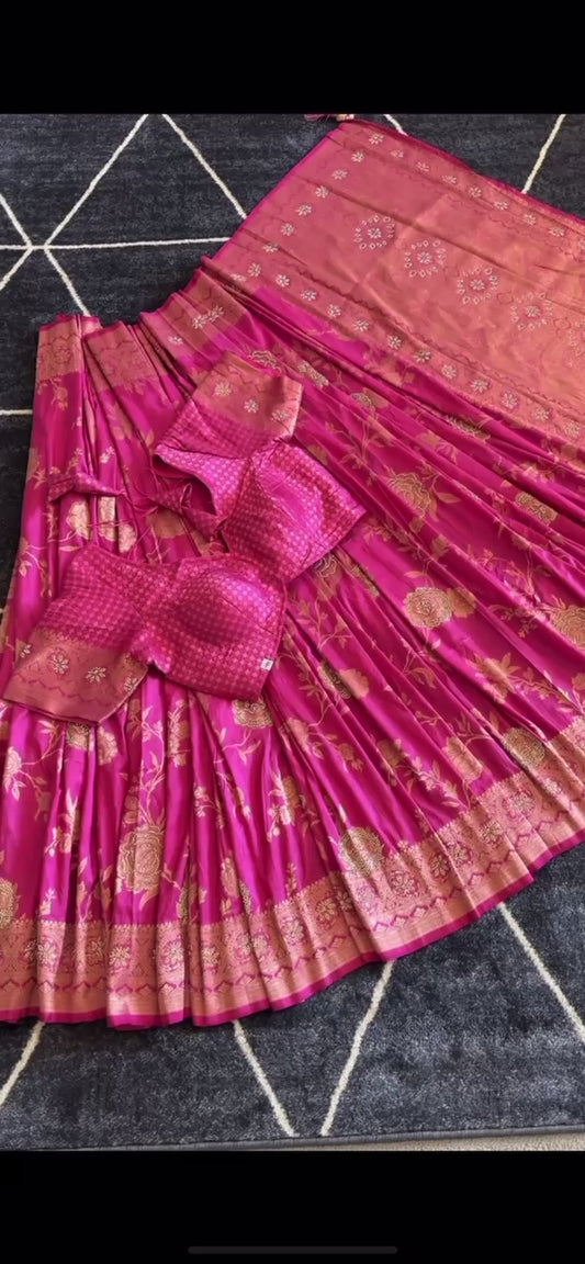 Taffy pink Pure dola silk sari